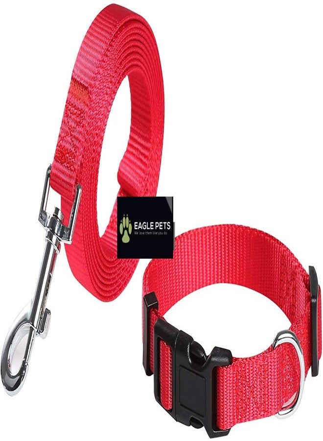 Eagle Pets Dog Collar and Leash Set, Adjustable Nylon Collar with Leash for Small Medium and Large Dogs, Quick Release and Breathable Collar for Puppies (Small, Red) - Image 1